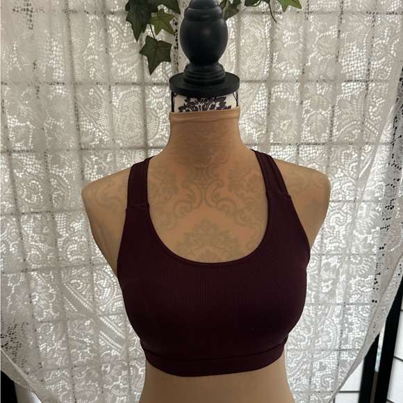 Athleta Ribbed Racerback Crisscross Sports Bra Size XS Cocoa Brown - Picture 11 of 14